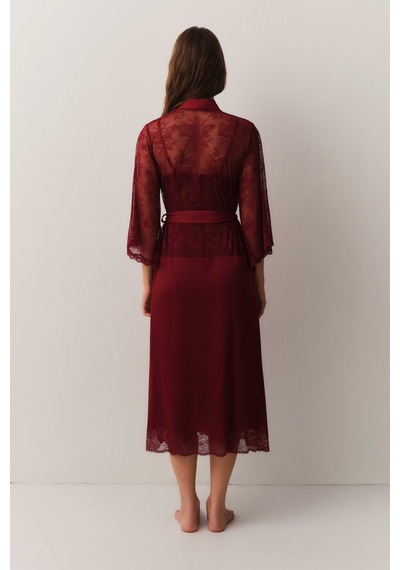 Suwen Antique Dantelli Uzun Sabahlık St4448615l102 Bordo