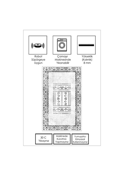 West Home Dijital Baskı Yıkanabilir Kaymaz Taban Salon Halısı Mutfak Halısı Yolluk Ve Banyo Paspası Wh 435 White