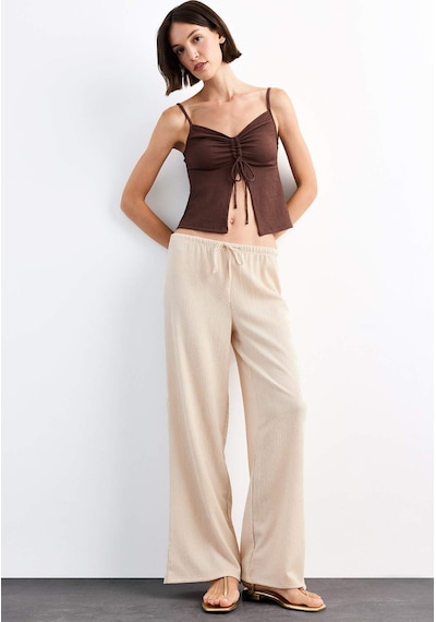 Defacto Relax Fit Normal Bel Düz Paça Bürümcük Pantolon G1101ax25smbg286 Bej