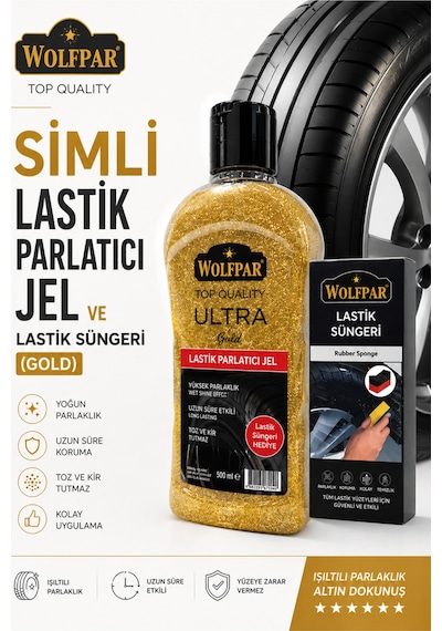 Simli Lastik Parlatıcı Jel Ve Lastik Süngeri Gold