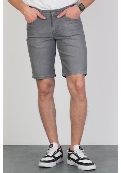 HLT Jeans Erkek Taşlamalı Rahat Kesim Esnek Likralı Gri Kot Jean Şort 001