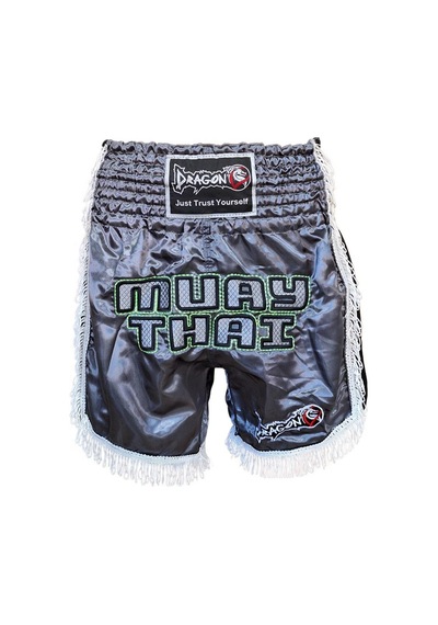 Dragondo Mt3020 Apache Muaythai Şort Antrasit Püsküllü Şort Nakışlı Muay Thai Şortu Antrasit