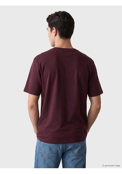 Lcwaıkıkı Classic Bordo Bisiklet Yaka Baskılı Erkek Tişört