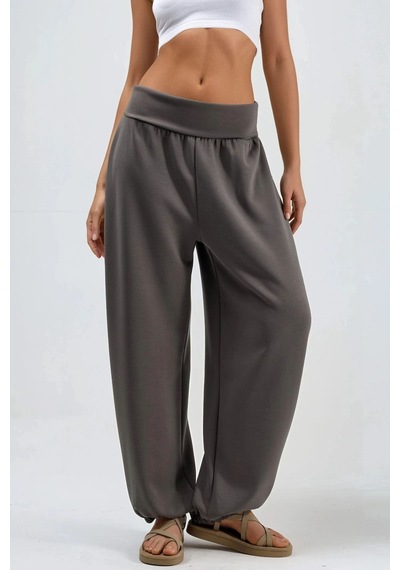 Hiccup Busem Orta Belli Geniş Paça Örme Jogger Pantolon Ten