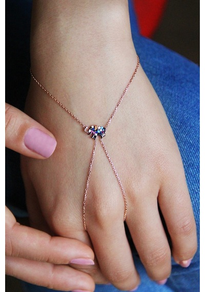 Renkli Taşlı Fil Motifli Gümüş Şahmeran - B058401 Rose Gold