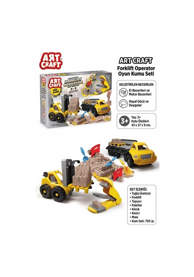 Art Craft Forklift Operatörü Oyun Kumu Seti 750 Gr Kinetik Kum İnşaat Oyuncak İş Makinesi 3+ Yaş