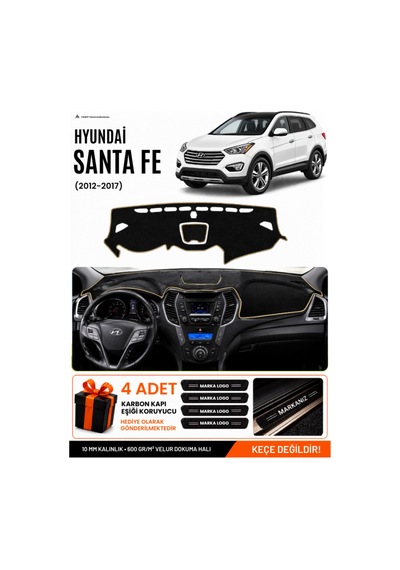 Hyundai Santa Fe 2012-2017 Uyumlu Torpido Örtüsü, Torpido Kılıfı - Siyah Bej