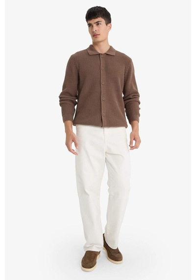 Defacto Standart Fit Polo Yaka Fermuarlı Triko Hırka E8397ax25cwbn595 Kahve