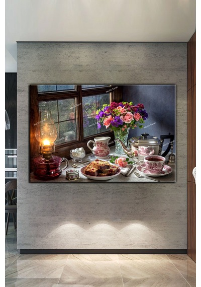 Çay Keyfi Mutluluk Çayı Dekoratif Cafelere Kafelere Özel Dekoratif  Kanvas Tablo  30 x 20