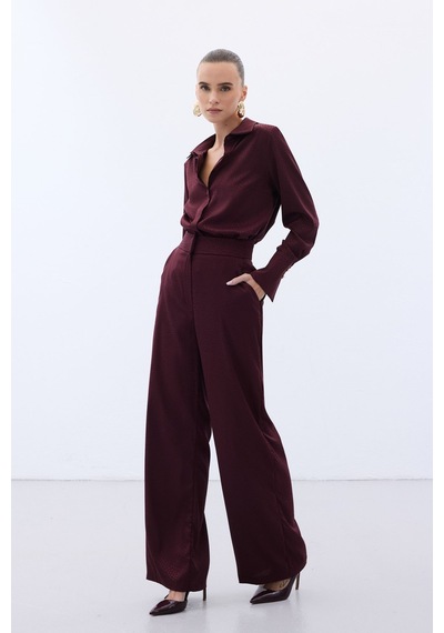 Sateen Jakarlı Pantolon - Bordo-136608 Bordo