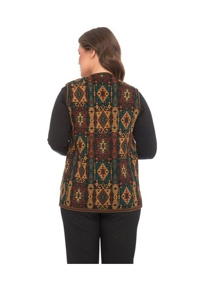 Kadın Etnik Desen Klasik Triko Örgü Kilim Yelek 1052-siyah Siyah