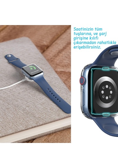 Caseonn Apple Watch Series 5 44mm Kılıf Ekran Korumalı 360 Tam Koruma Siyah