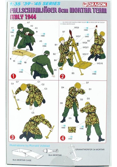 Dragon 6215 1/35 Ölçek, Alman Paraşütcüler 8cm Mortar Team Figürleri Plastik Model Kiti-49894