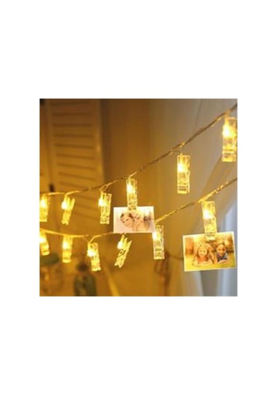 3 M 20'li Led Işıklı Dekoratif Fotoğraf Askılığı Mandalları Beyaz