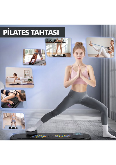 Çok Fonksiyonlu Pilates Fitness Tahtası Direnç Bant Ev Core Karın Kol Sırt Güçlendirme Egzersiz Siyah Renk Çorap Hediye