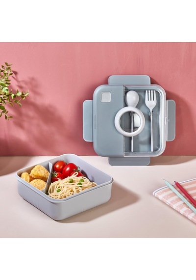 Paket Yemek Kutusu Bpa İçermez Çatal Kaşıklı Beslenme Kutusu Gri Çok Renkli