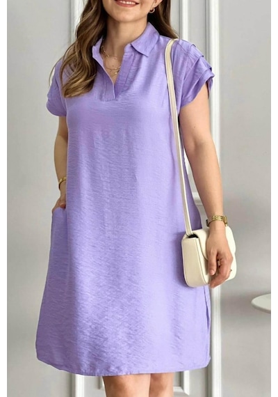 Mia Butik Kadın Lila Omuzları Drapeli Elbise -1225 Lila