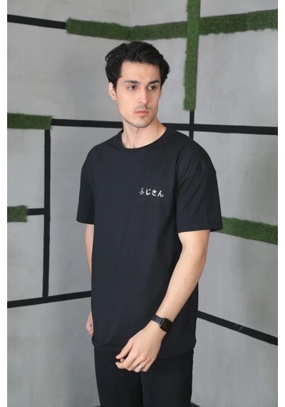 Moda Assema Erkek Bisiklet Yaka Baskılı Kısa Kol Oversize T-shirt - Siyah Çok Renkli