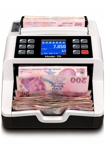 Sesli Karışık Para Sayma Makinesi Mıx 70+ Beyaz Ve Gri Tl - Euro Karışık Sayım, Dolar Adet Sayım