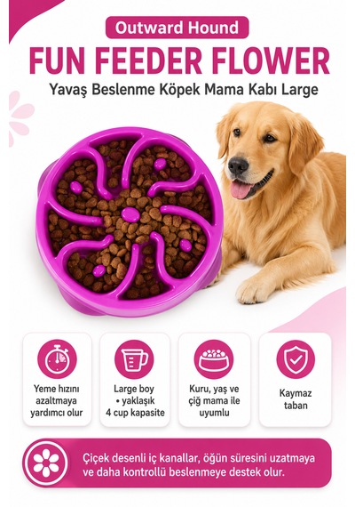 Outward Hound Fun Feeder Flower Yavaş Beslenme Köpek Mama Kabı Large