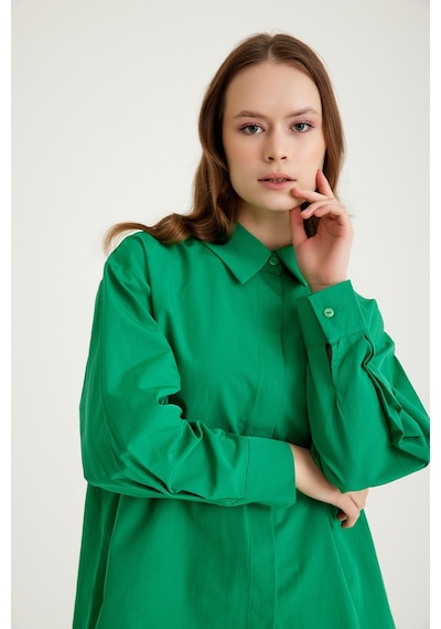 Mizalle Basic Poplin Yeşil Gömlek Yeşil