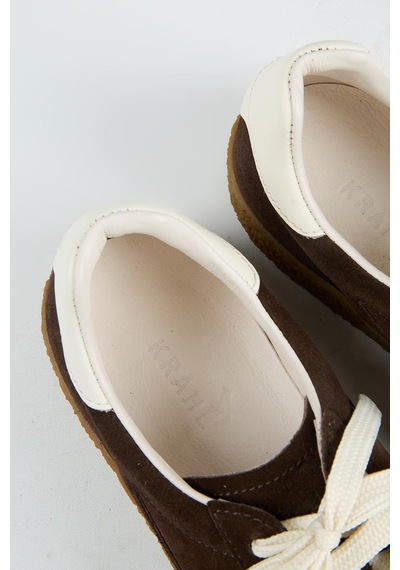 Krahe Sunny Erkek Hakiki Deri Bağcıklı Kahve-ekru Sneakers