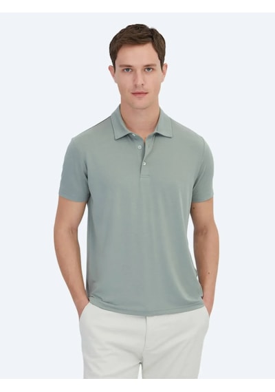 Kip Haki Düz Çevre Dostu Polo Yaka T-shirt Haki