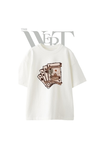 Thewert Desert Aces Tasarım Baskılı Ünisex Beyaz Oversize T-shirt
