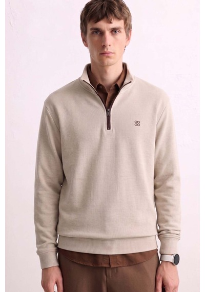 Barrels And Oıl Erkek Yarım Fermuarlı Dik Yaka Selanik Sweatshirt - Bej Bej