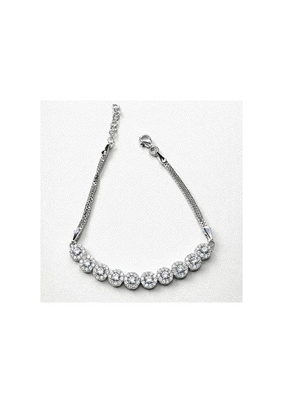 925 Ayar Gümüş Halo Baget Zirkon Taşlı Kadın Bileklik 19.5 Cm Gümüş - 865398655 Gümüş