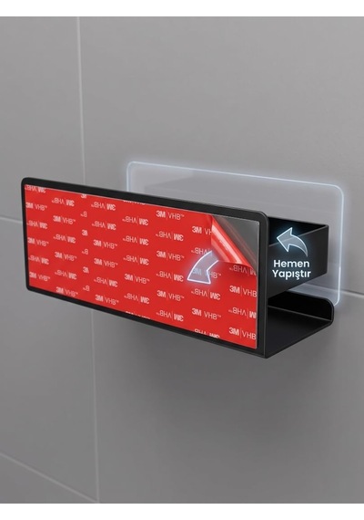 Siyah Paslanmaz Metal Banyo Rafı - 3m Yapışkanlı Duş Rafı Ve Mutfak Düzenleyici Organizer - Matkap Gerektirmeyen Kolay Montaj