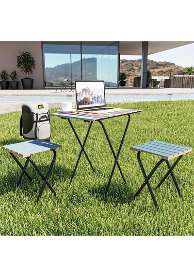 Bino Bino Masa Sandalye Bistro Set Yükseklik Ayarlı Ahşap 3'Lü Set Mavi Bino Bino Masa Sandalye Bistro Set Yükseklik Ayarlı Ahşap 3'Lü Set Mavi