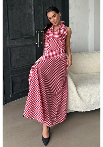 Madmext Kırmızı Ekoseli Midi Boy Kadın Elbise Mg2350 Kırmızı