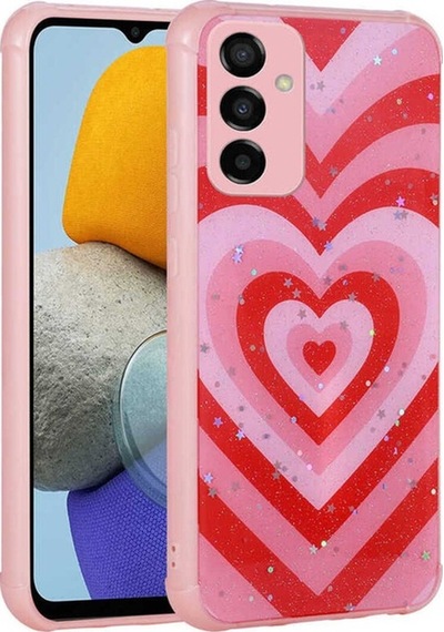 Samsung Uyumlu Galaxy M23 Kılıf Simli Desenli Kamera Korumalı Parlak Zore Popy Kapak Kalp