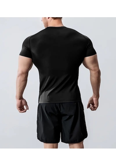 Ghassy Co. Erkek Nem Emici Hızlı Kuruyan Renk Solmayan Atletik Teknik Fitness Spor T-shirt siyah