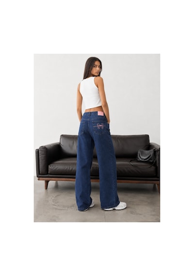 Bluemarlin Arka Cep Nakışlı/işlemeli Lacivert Kemer Derili Boru Paça Jeans Lacivert