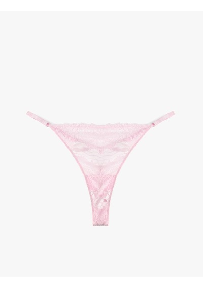 Koton Rahat Kalıp Dantelli Tül String Külot Pembe 6slk30001mk Gül