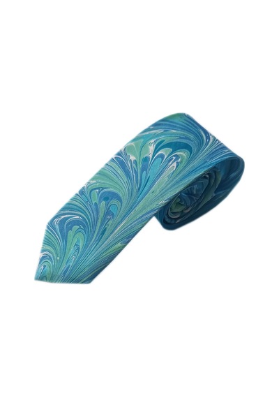 Elifebru Exclusive Handicrafts Ebru Sanatı El Yapımı Turkuaz Mavi Beyaz İpek Kravat Ikr 149 Çok Renkli