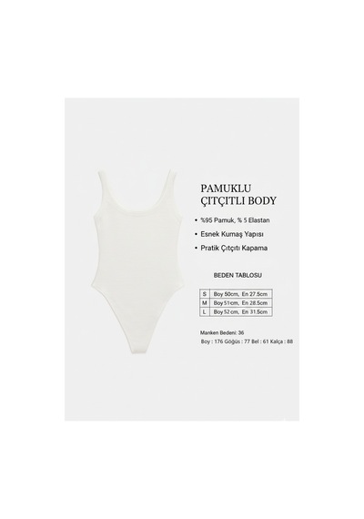 Distimi Askılı Fitilli Bodysuit Pamuk Beyaz
