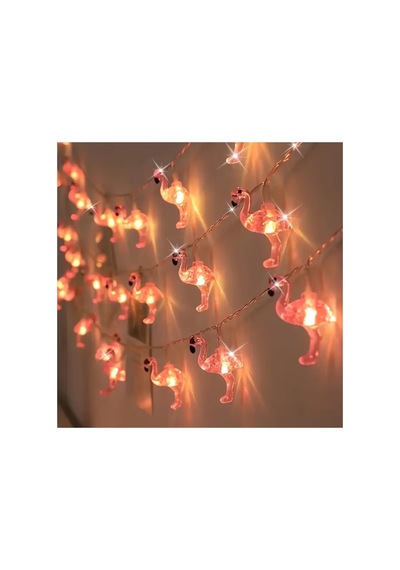 Pembe Flamingo Figürlü 10 Lu Led Işık Zinciri, Dekoratif Aydınlatma, Oda, Parti, Yılbaşı Işığı - Bgazincirled003