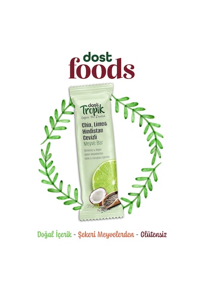 Chia, Lime Ve Hindistan Cevizli Aromalı Meyve Bar 35 G Meyve İçeren Pratik Atıştırmalık 3 Adet
