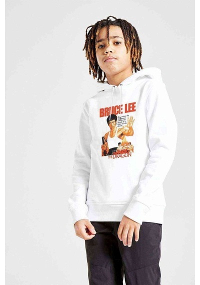 Tshirthane Bruce Lee2 Baskılı Unisex Çocuk Kapüşonlu Beyaz Sweatshirt