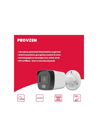 Provzen Hikvision 15 Kameralı Ip Full Hd Renkli Güvenlik Kamerası Mikrofonlu