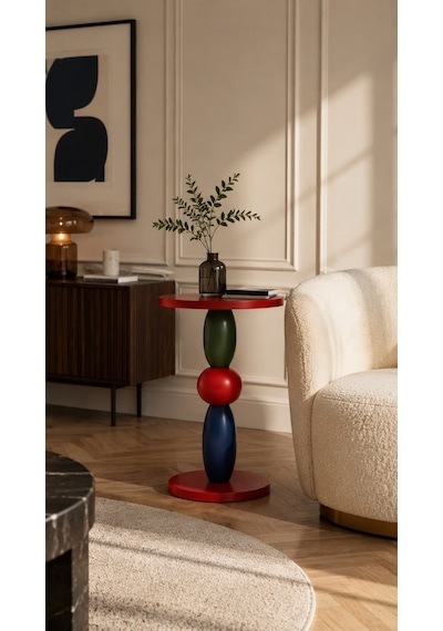 Bubble Ahşap Yan Sehpa 55cm Kırmızı Yeşil Mavi Renkli Modern Tasarım Dekoratif Kırmızı - Mavi - Yeşil