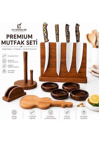 CH woodline 4 Parça Profesyonel Mutfak Bıçak Seti 4116 Alman Çelik, Verzalit Sap, Mıknatıslı Epoksi Standlı, Nusret Şef, Santoku, Guyuto, Ekmek Bıçağı + Ceviz Kase, Kesme Tahtası Ve Peçete çok renkli CH woodline 4 Parça Profesyonel Mutfak Bıçak Seti 4116 Alman Çelik, Verzalit Sap, Mıknatıslı Epoksi Standlı, Nusret Şef, Santoku, Guyuto, Ekmek Bıçağı + Ceviz Kase, Kesme Tahtası Ve Peçete çok renkli
