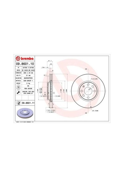 Brembo 09860110 Ön Fren Aynası Corsa C - Combo C 01 11 Meriva A 03 10 Tigra 04 09 260x24x4 Delikli Havalı 0569000