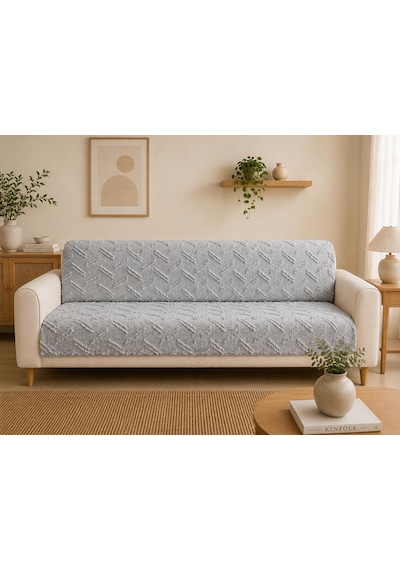 Sycamore Home Koltuk Örtüsü 175x215 Cm Çekyat Örtüsü, Kaymaz, Yıkanabilir, Lüks Kumaş Şönil Jakarlı Açık Gri