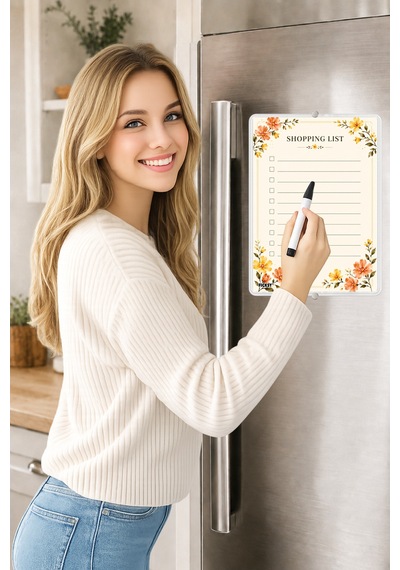 Alışveriş Listesi - A5 - Mıknatıslı - Pvc - Buzdolabı Notluk & Masaüstü - Yaz Sil - Planlayıcı - 4434 Çok Renkli