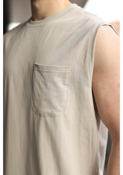 Madmext Boyalı Gri Bisiklet Yaka Kolsuz Erkek Şort T-shirt Takım E7351 Boyalı Gri