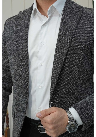 Bys Beystil Sivri Yaka Kırçıllı Siyah Blazer Ceket Britanya -slim Fit